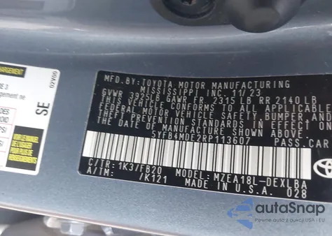 2024 Toyota Corolla Le from USA, damaged, VIN 5YFB4MDE2RP113607